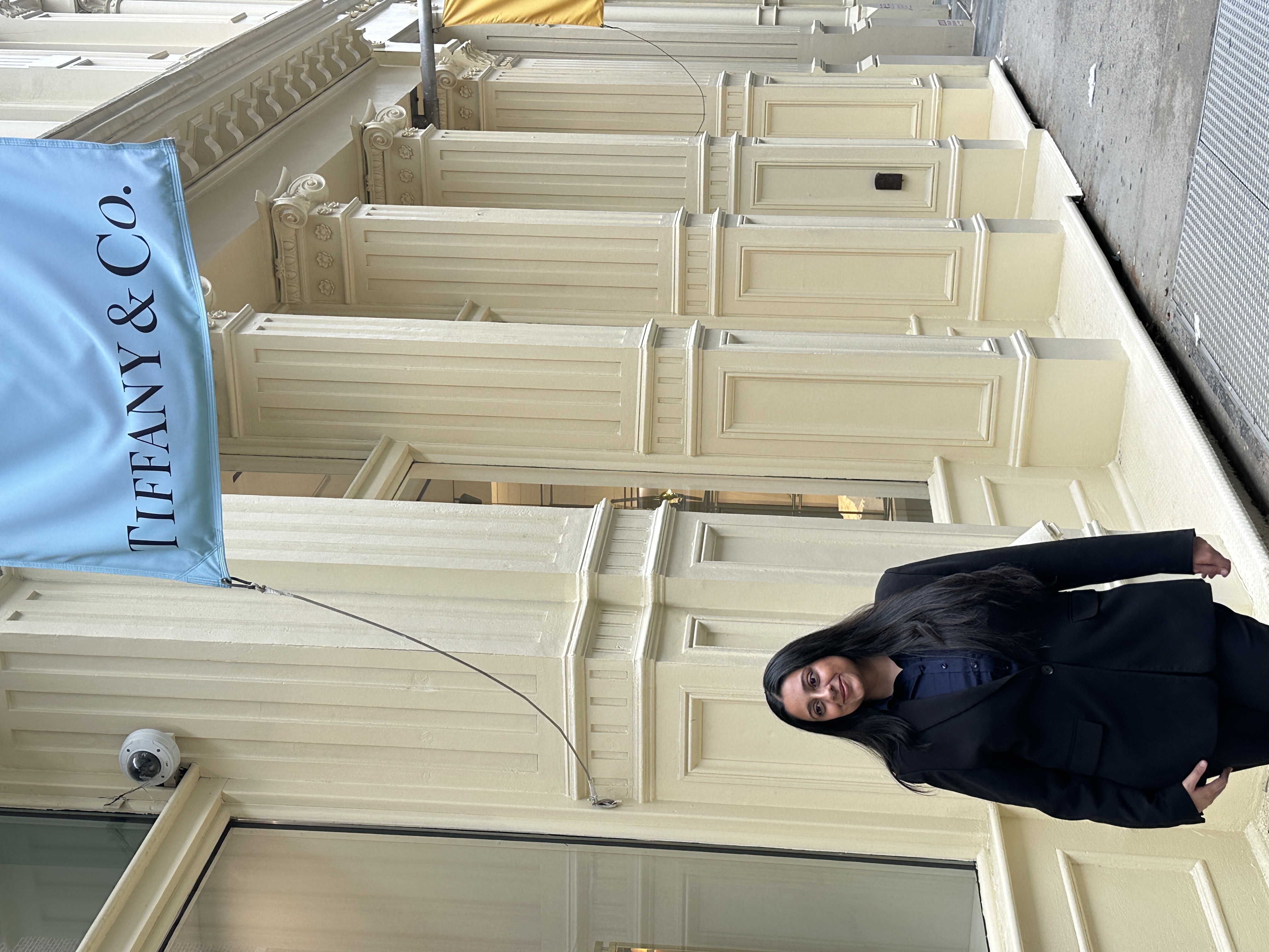 Mahee Thakkar outside Tiffany & Co. in New York